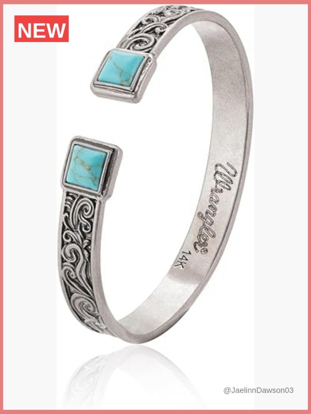 Turquoise Carved Floral Cuff Bracelet Open Bangle Silver Plated Copper